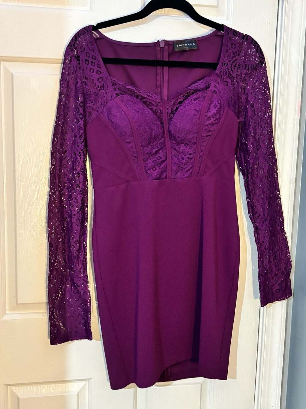 Emprada Long Sleeve Lace Detail Bodycon Mini Dress Large